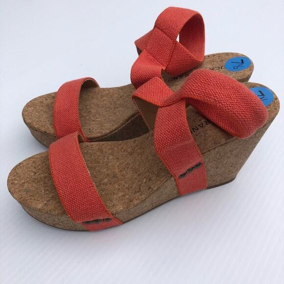New! Lucky Brand Maxyne cork wedge sandal platform size 7.5 coral - Picture 7 of 8